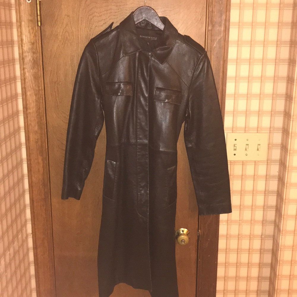 Kenneth Cole black leather trench coat